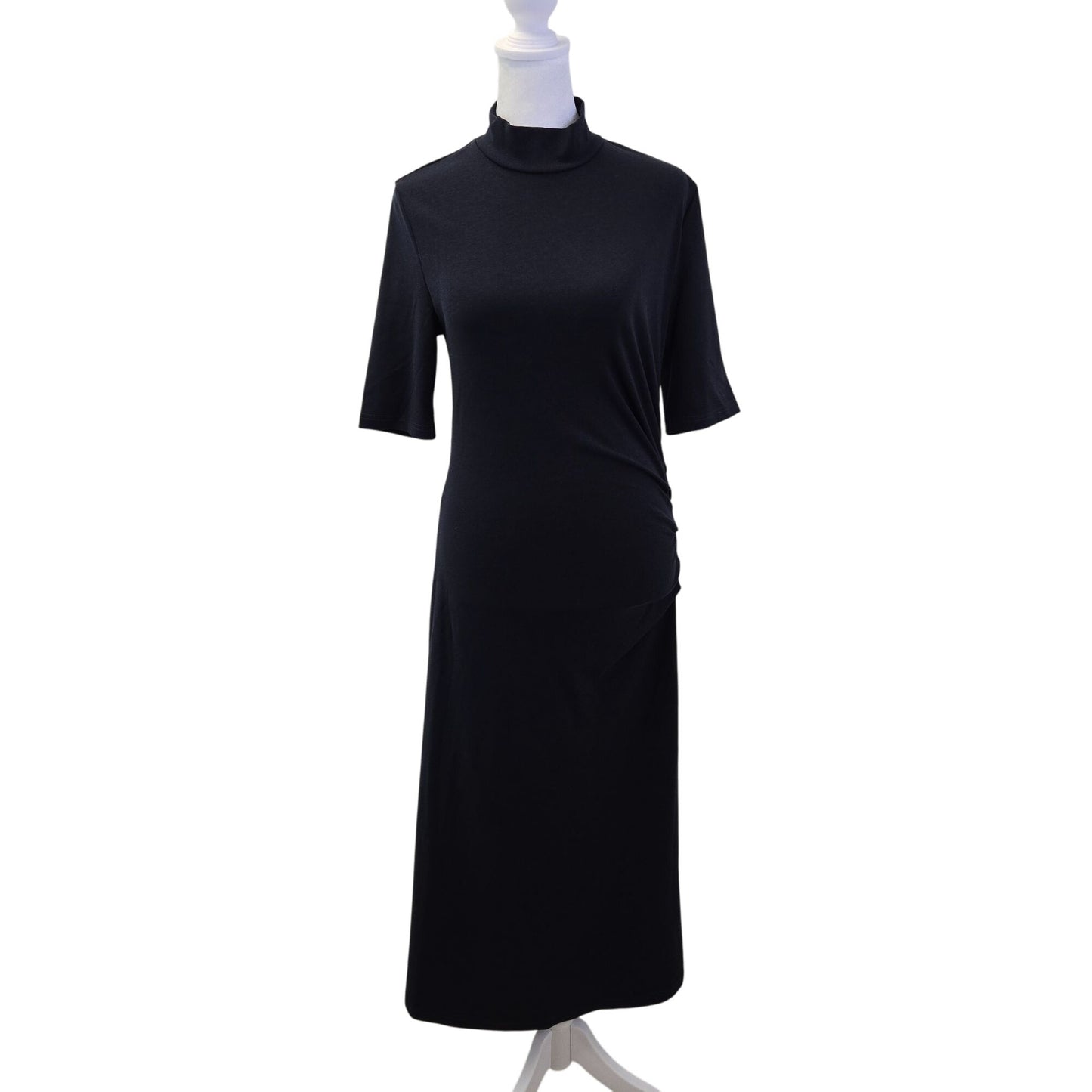 NWOT OGL Stretch Cotton Mockneck Elbow Length Sleeve Ruched Midi Dress Size Medium