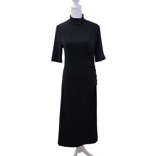 NWOT OGL Stretch Cotton Mockneck Elbow Length Sleeve Ruched Midi Dress Size Medium