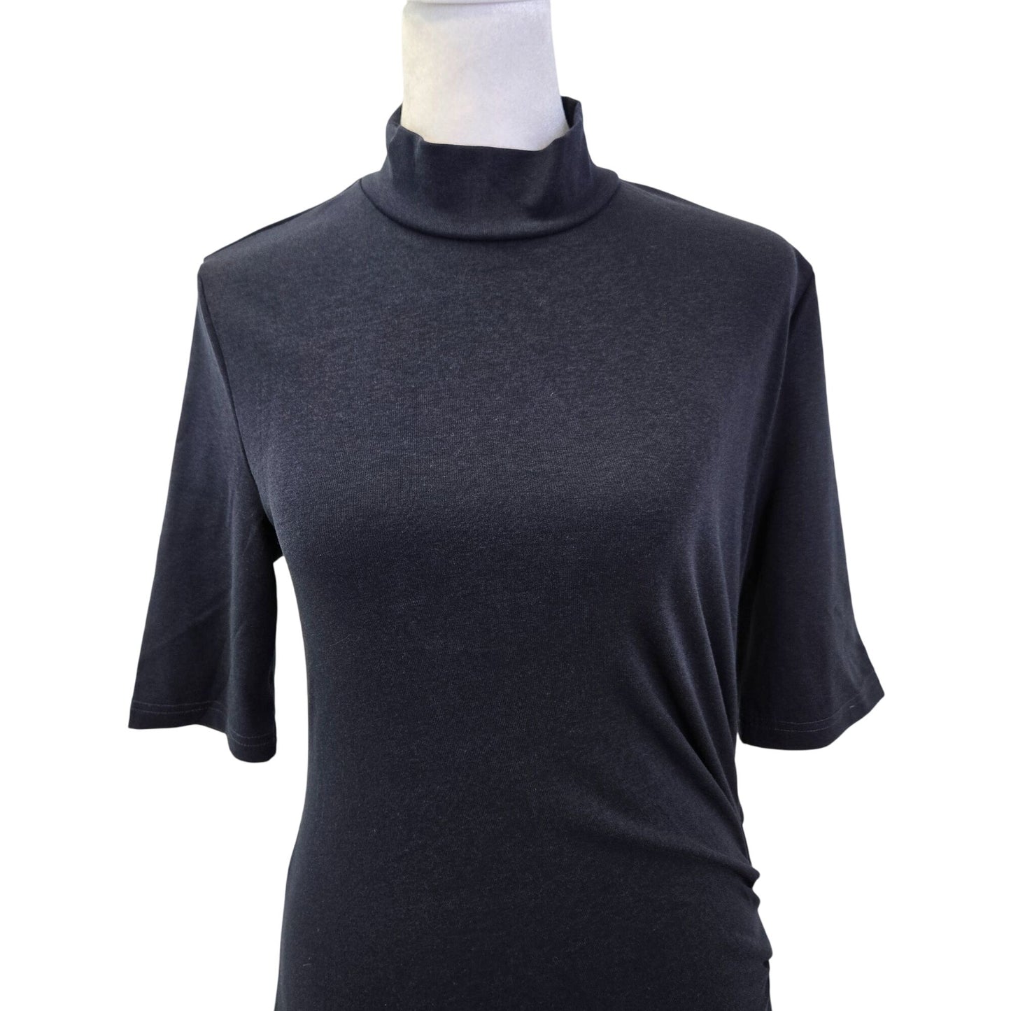 NWOT OGL Stretch Cotton Mockneck Elbow Length Sleeve Ruched Midi Dress Size Medium