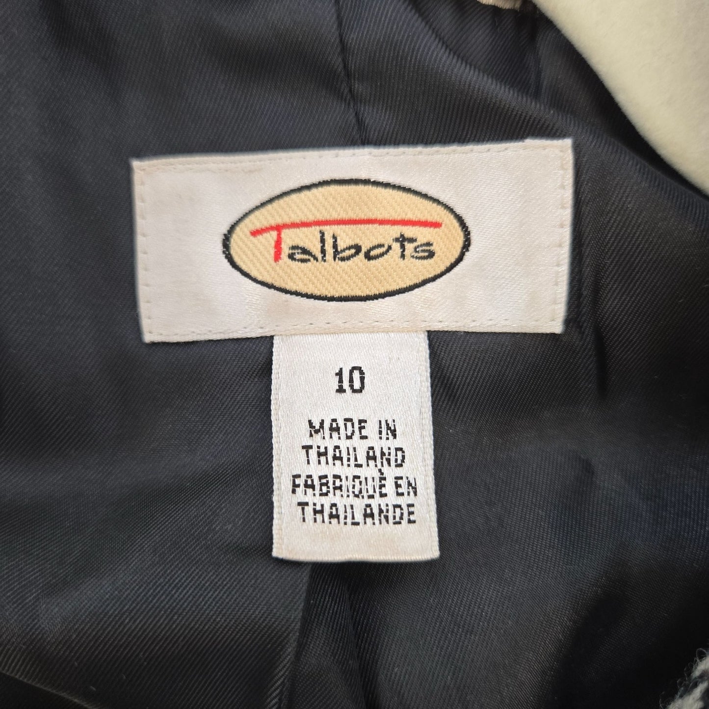 Talbots 100% VTG Wool Herringbone Three Button Blazer w/Leather Trim Size 10