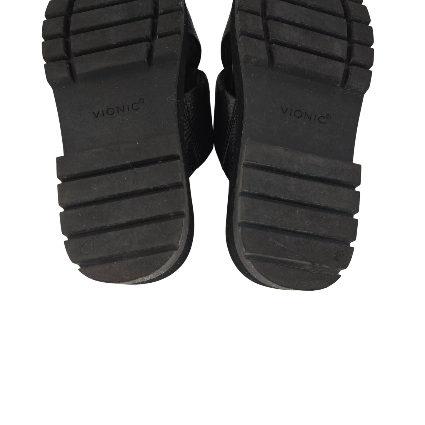 Vionic Vesta Black Leather Criss Cross Lug Sole Slides Size 9