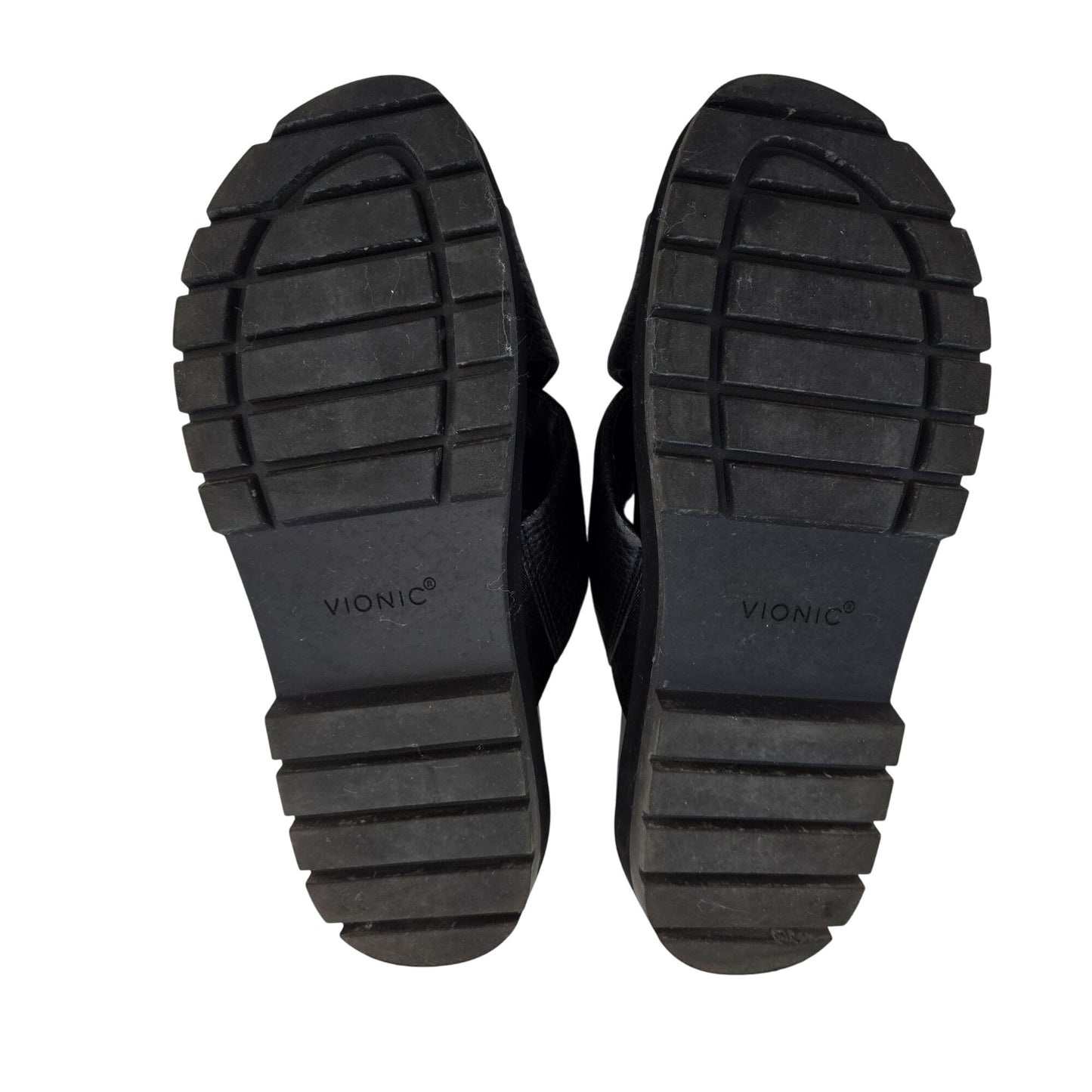Vionic Vesta Black Leather Criss Cross Lug Sole Slides Size 9