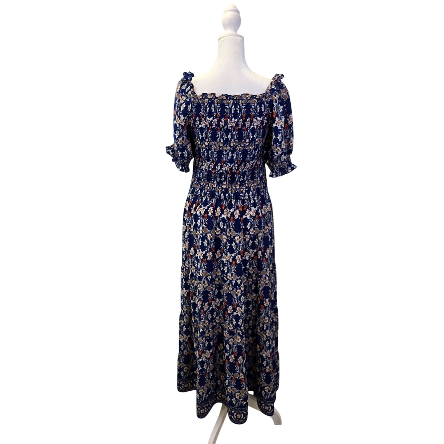 Max Studio Floral Smocked Tiered Hem Boho Maxi Dress Size Large