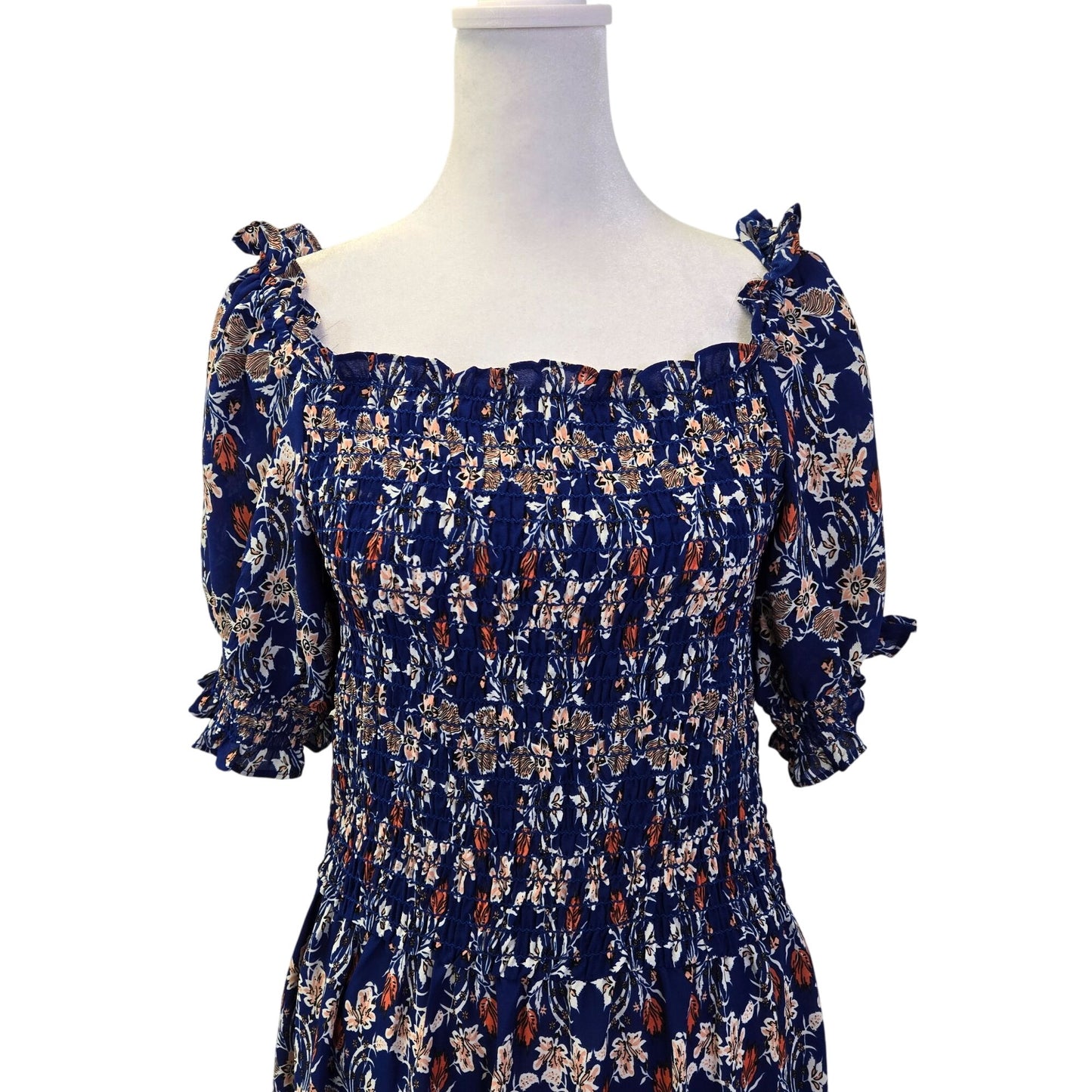 Max Studio Floral Smocked Tiered Hem Boho Maxi Dress Size Large