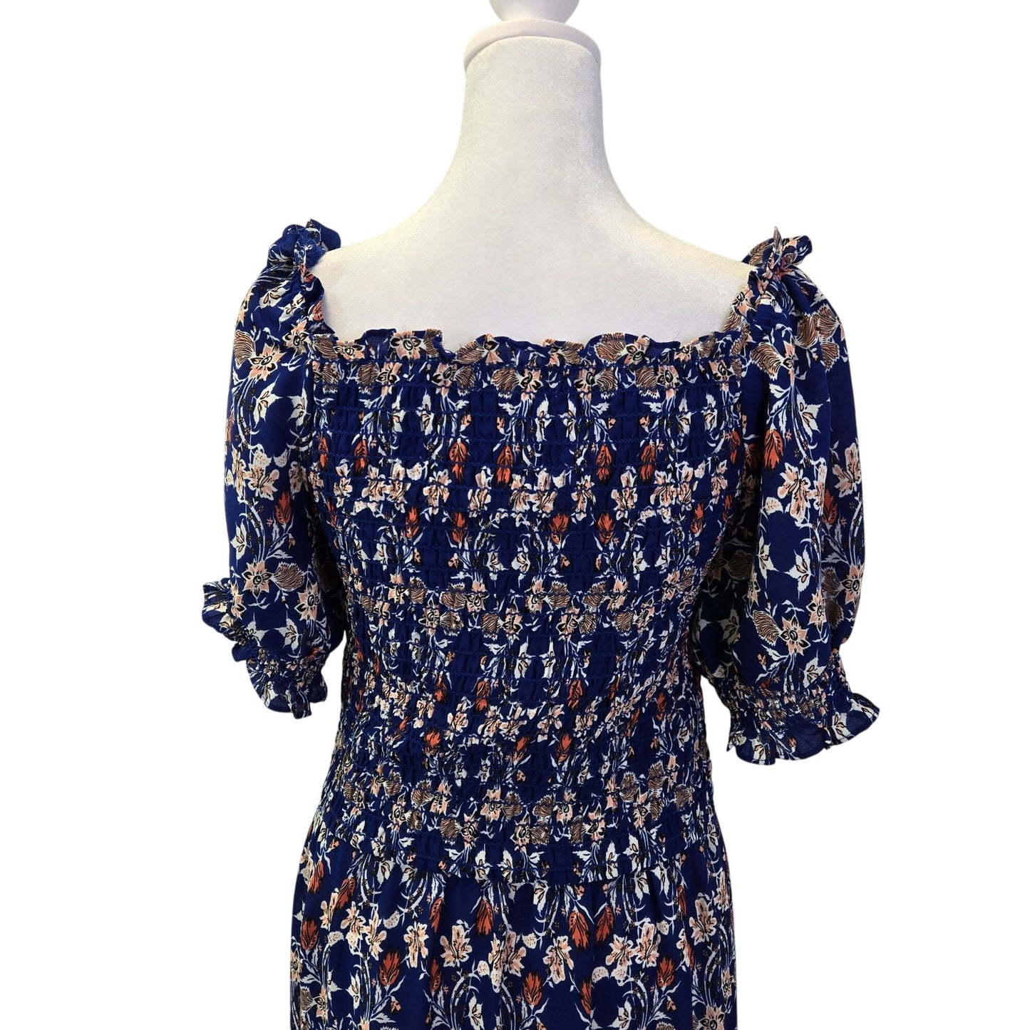 Max Studio Floral Smocked Tiered Hem Boho Maxi Dress Size Large