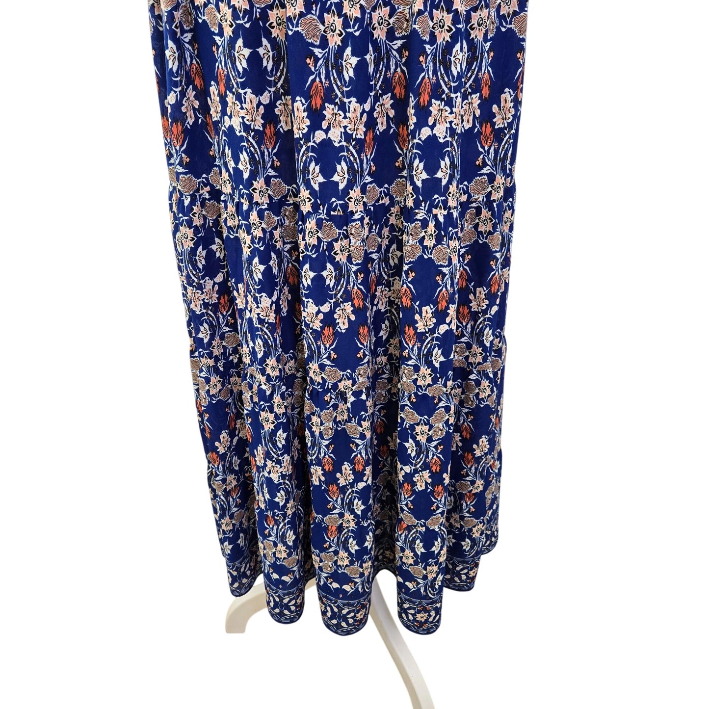 Max Studio Floral Smocked Tiered Hem Boho Maxi Dress Size Large