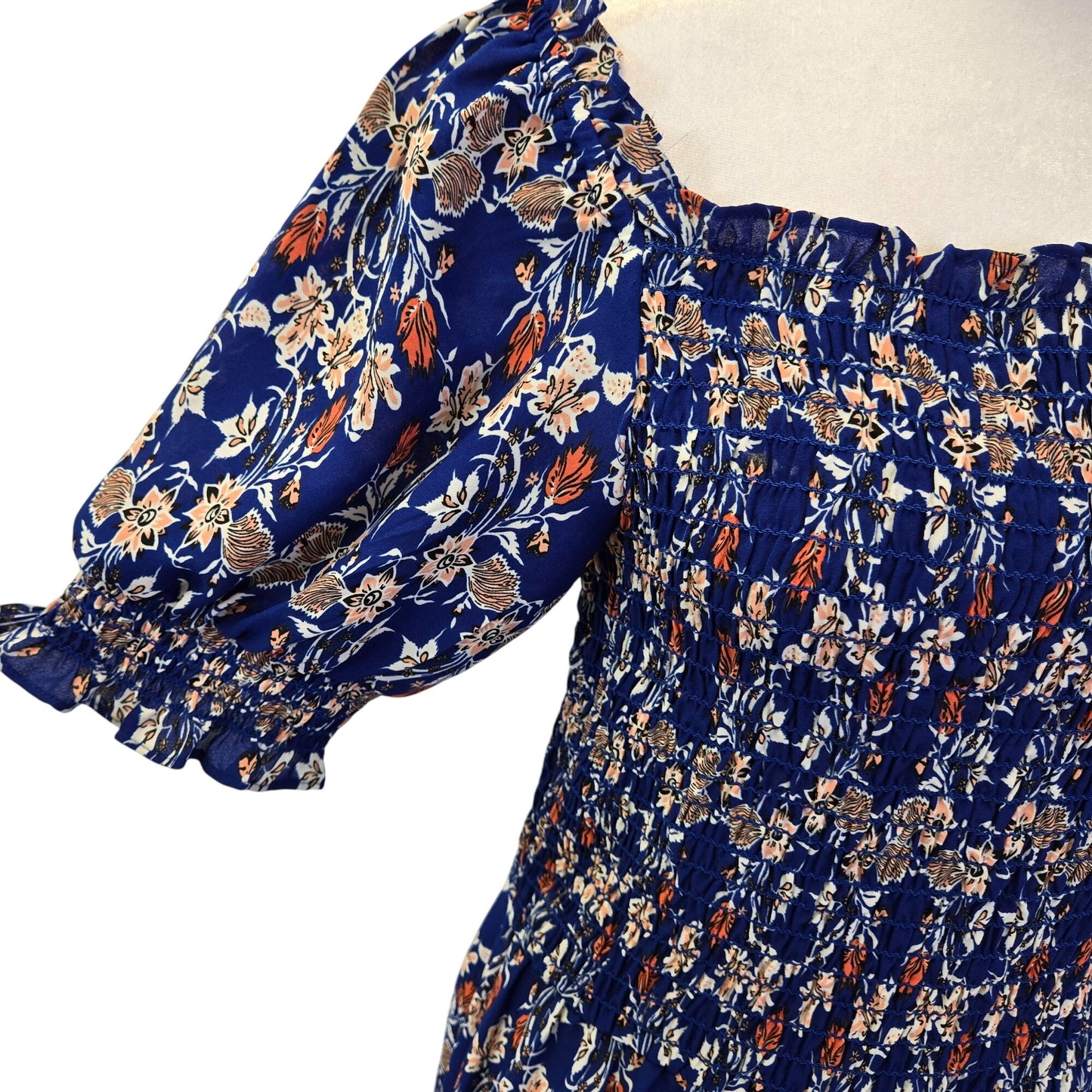 Max Studio Floral Smocked Tiered Hem Boho Maxi Dress Size Large