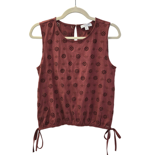 Ann Taylor Weekend Floral Eyelet Tie Waist Top Size XS