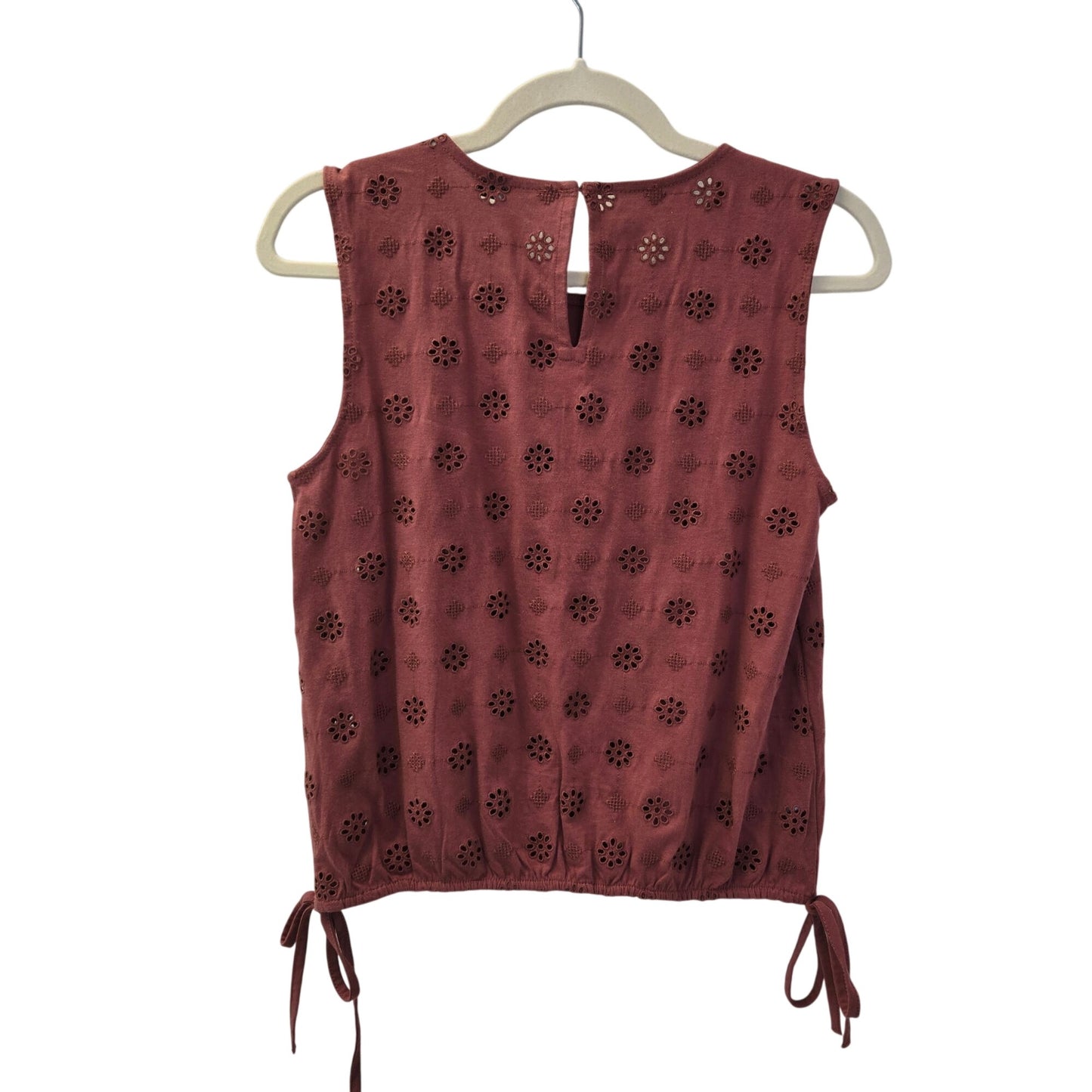Ann Taylor Weekend Floral Eyelet Tie Waist Top Size XS