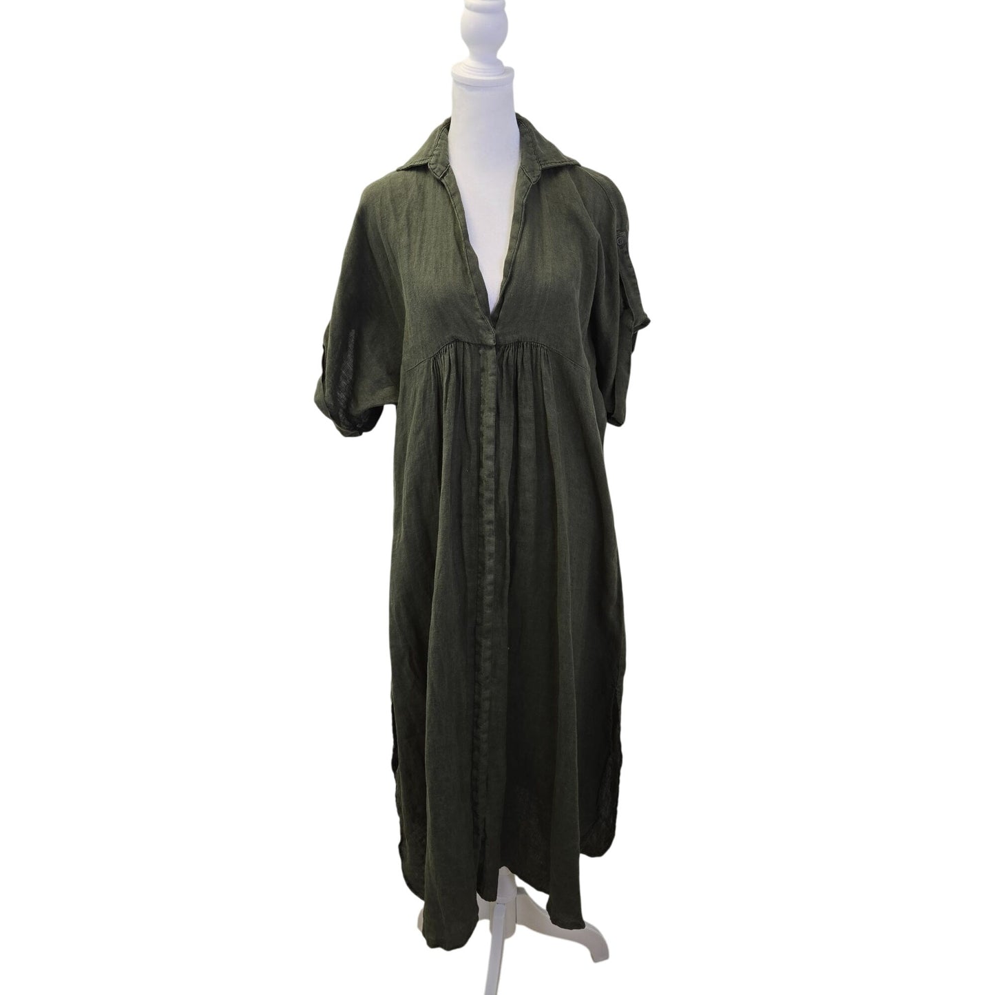 Zara Oversized Linen Hidden Button Midi Shirt Dress Size Small