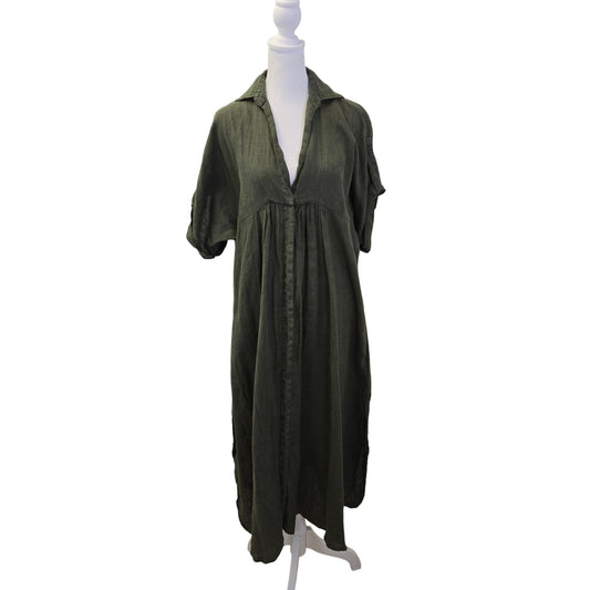 Zara Oversized Linen Hidden Button Midi Shirt Dress Size Small