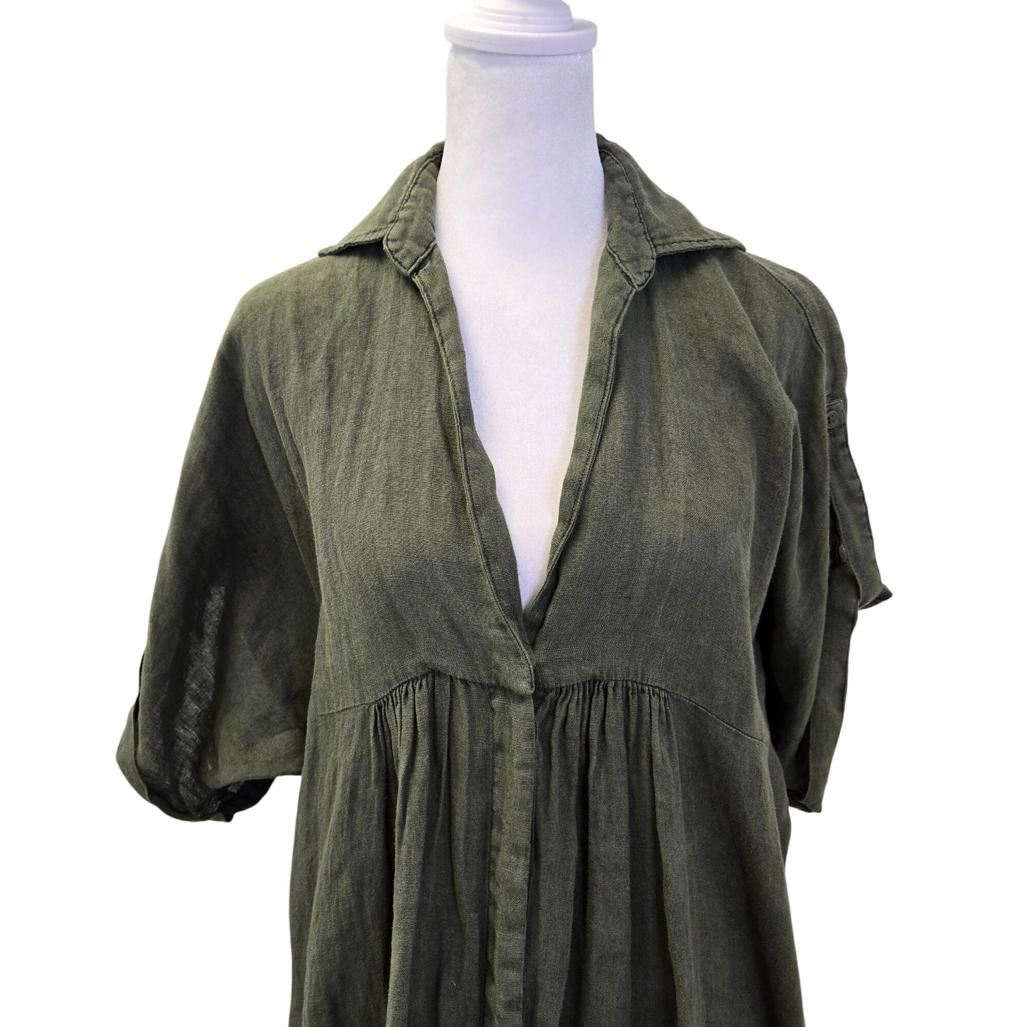 Zara Oversized Linen Hidden Button Midi Shirt Dress Size Small