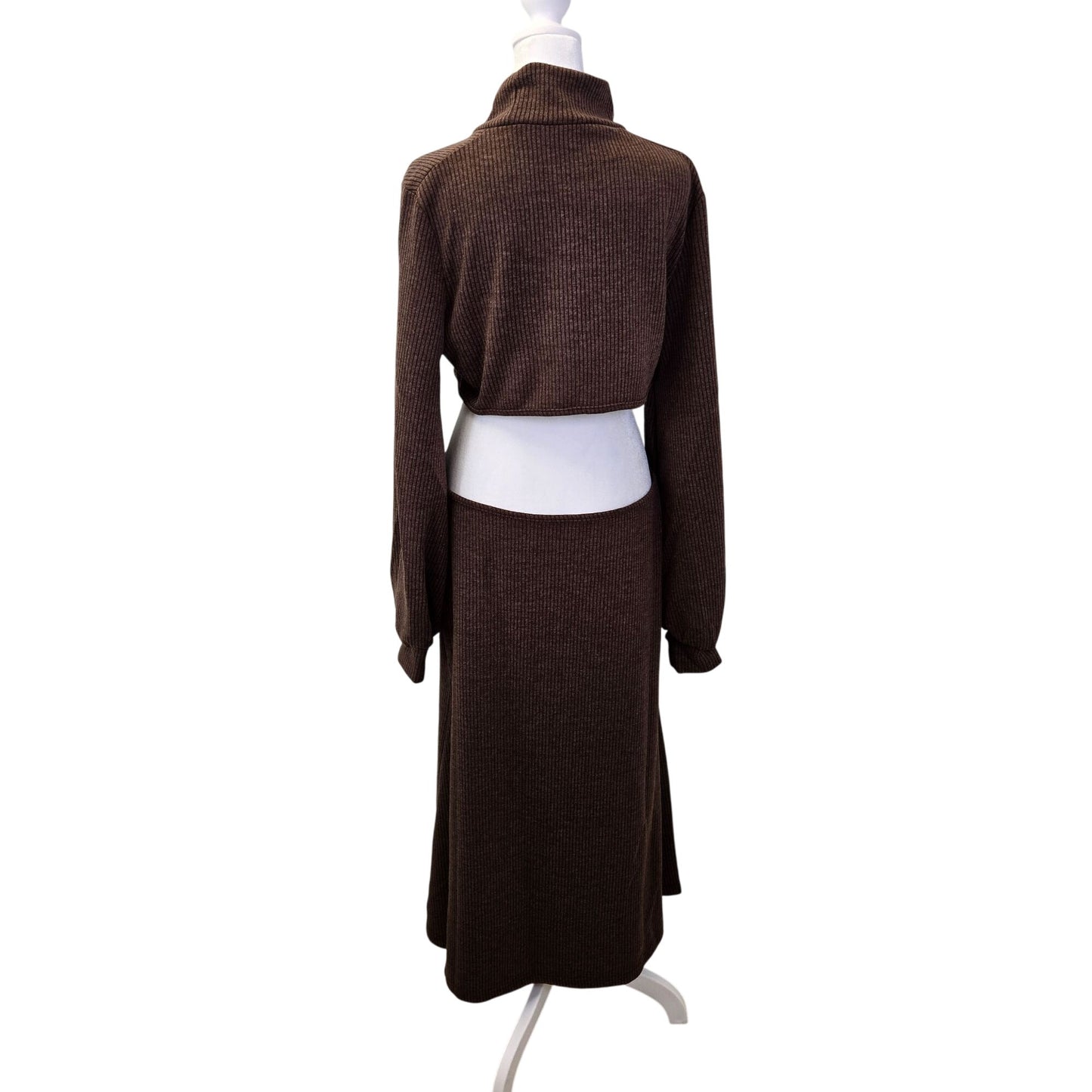 NWT WeWoreWhat Wide Rib Cutout Sweater Midi Dress in Cacao Size XL