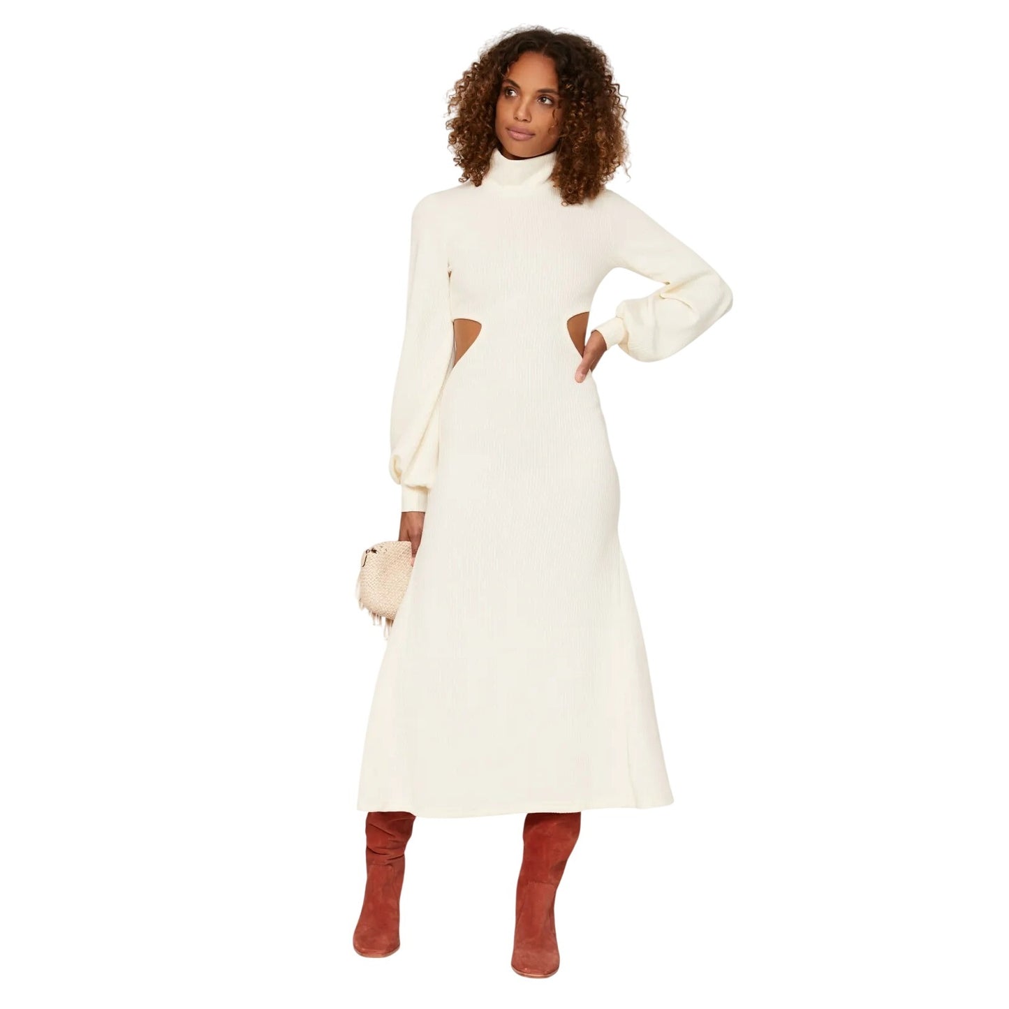 NWT WeWoreWhat Wide Rib Cutout Sweater Midi Dress in Cacao Size XL