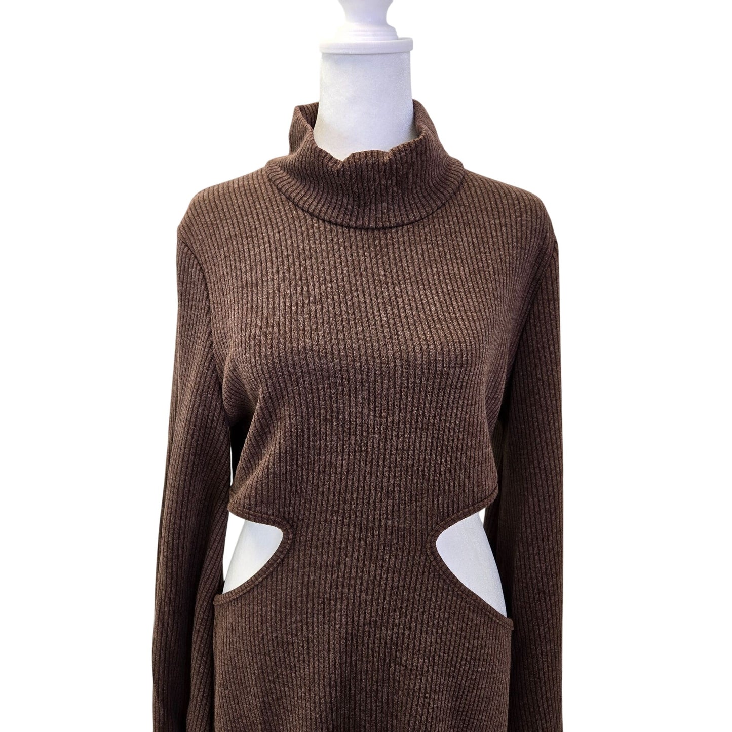 NWT WeWoreWhat Wide Rib Cutout Sweater Midi Dress in Cacao Size XL