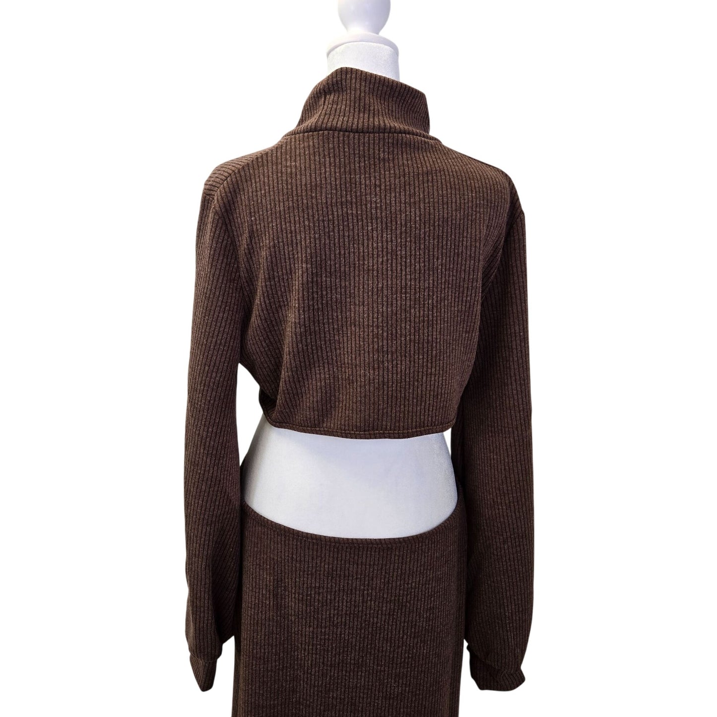 NWT WeWoreWhat Wide Rib Cutout Sweater Midi Dress in Cacao Size XL