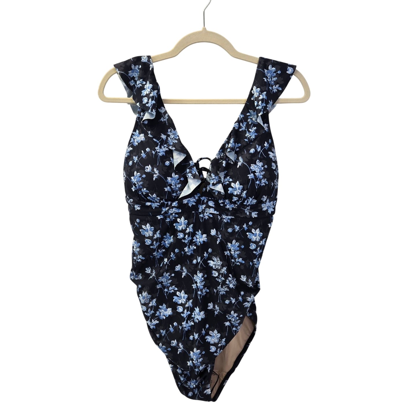 NWT A Pea in the Pod White Floral Ruffled Maternity One-Piece Swimsuit Size Medium