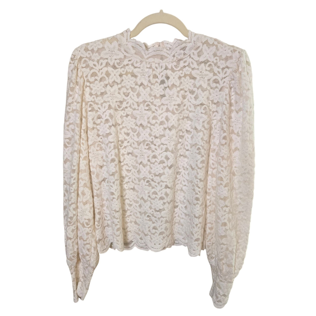 NWOT Loft Brushed Lace Mock Neck Puff Sleeve Top Size Medium