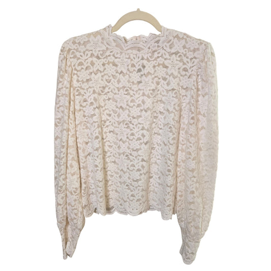 NWOT Loft Brushed Lace Mock Neck Puff Sleeve Top Size Medium