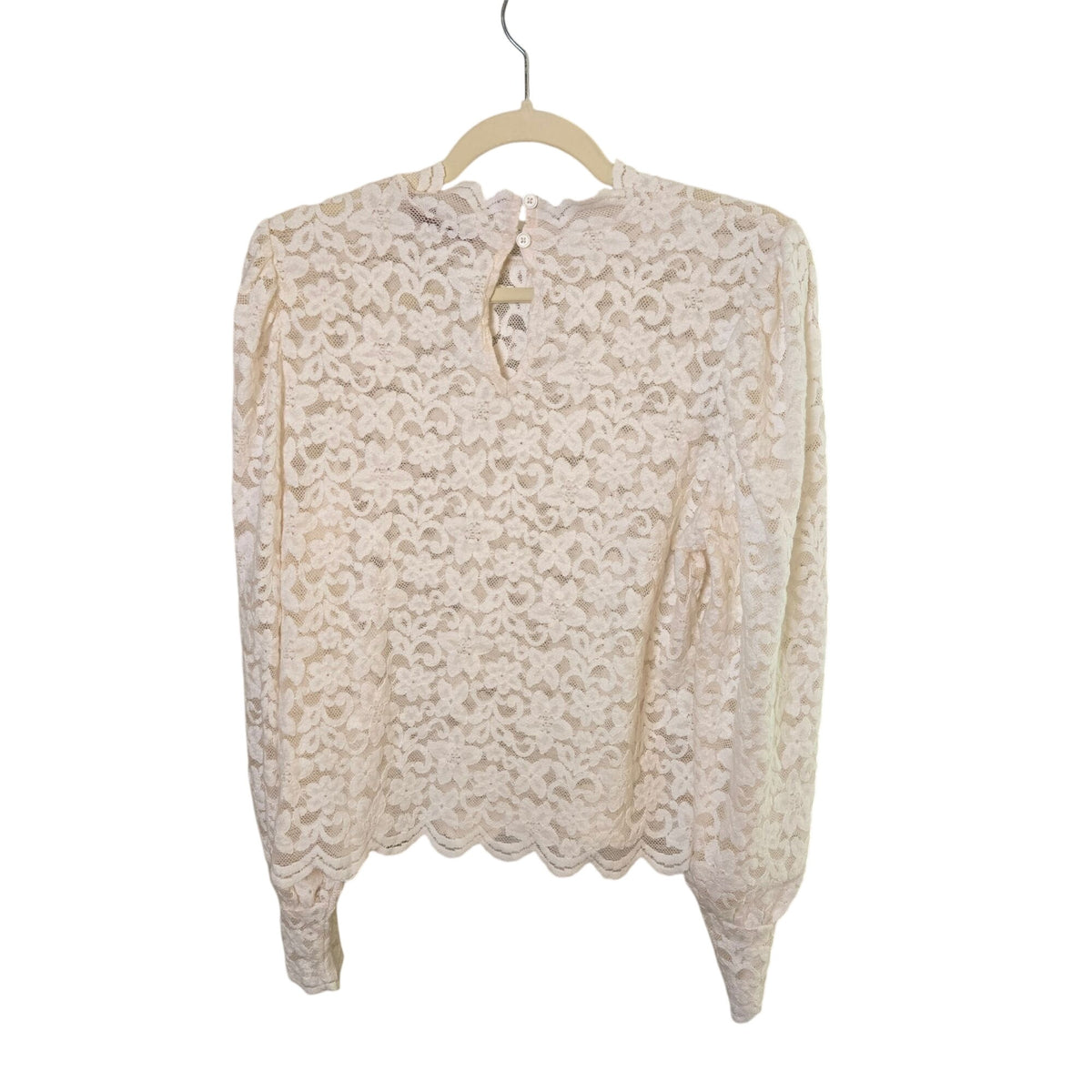 NWOT Loft Brushed Lace Mock Neck Puff Sleeve Top Size Medium