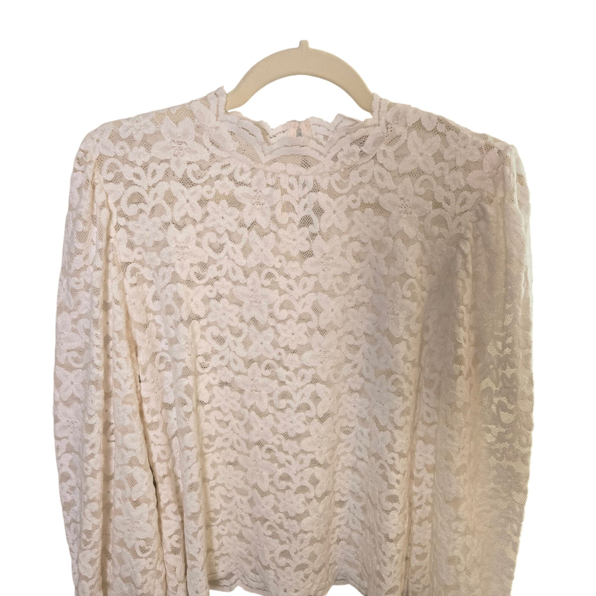 NWOT Loft Brushed Lace Mock Neck Puff Sleeve Top Size Medium