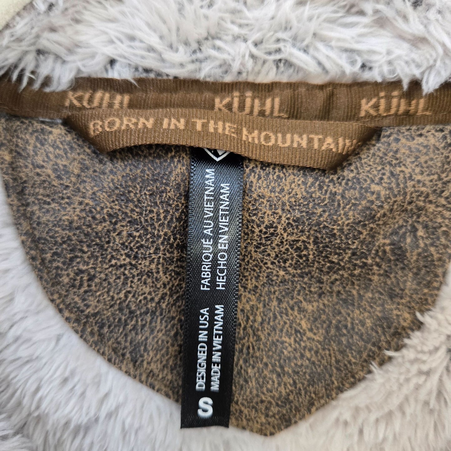 Kuhl Flight Sherpa Fleece Stowaway Hood Vest in Stone Brown Size Small