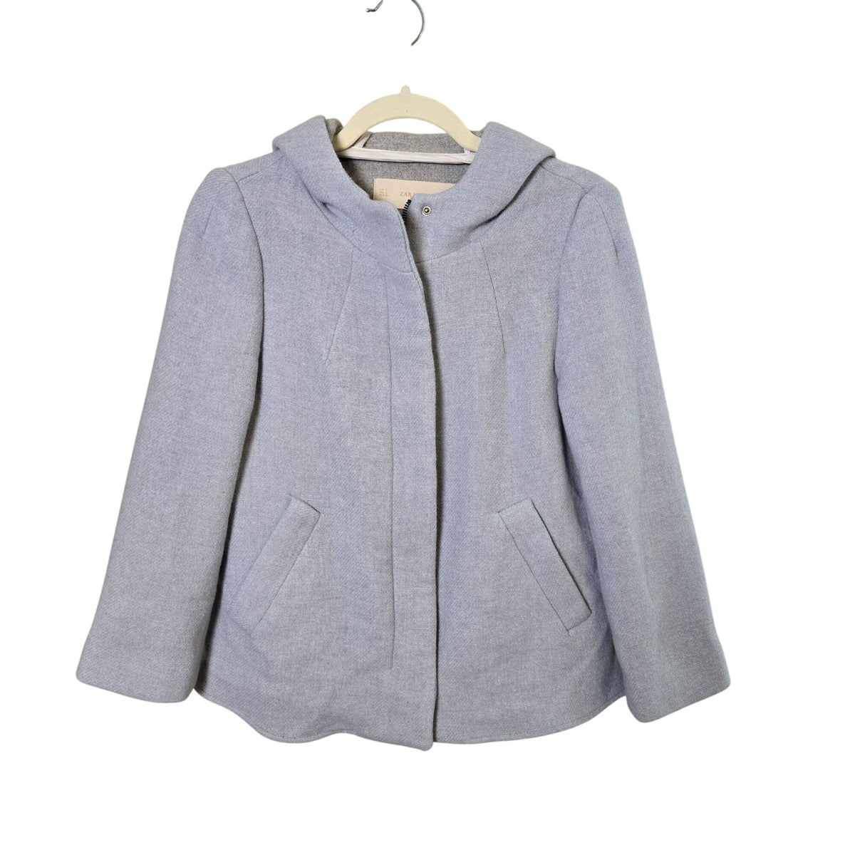 Zara Wool Blend Baby Blue Hooded Full Zip Jacket Size Small
