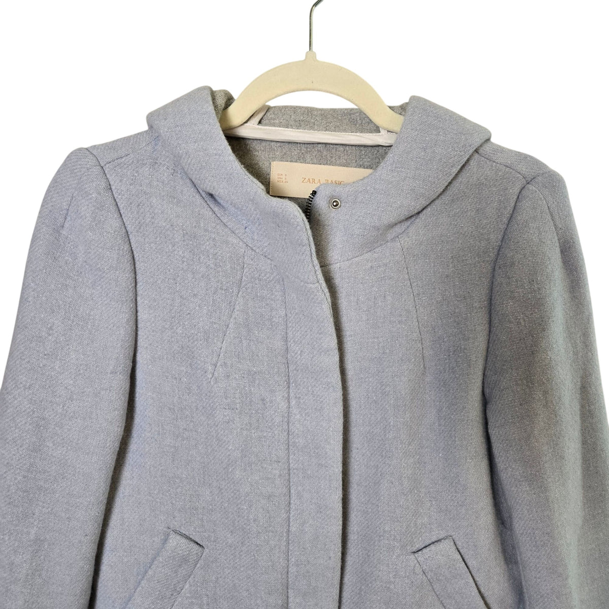 Zara Wool Blend Baby Blue Hooded Full Zip Jacket Size Small