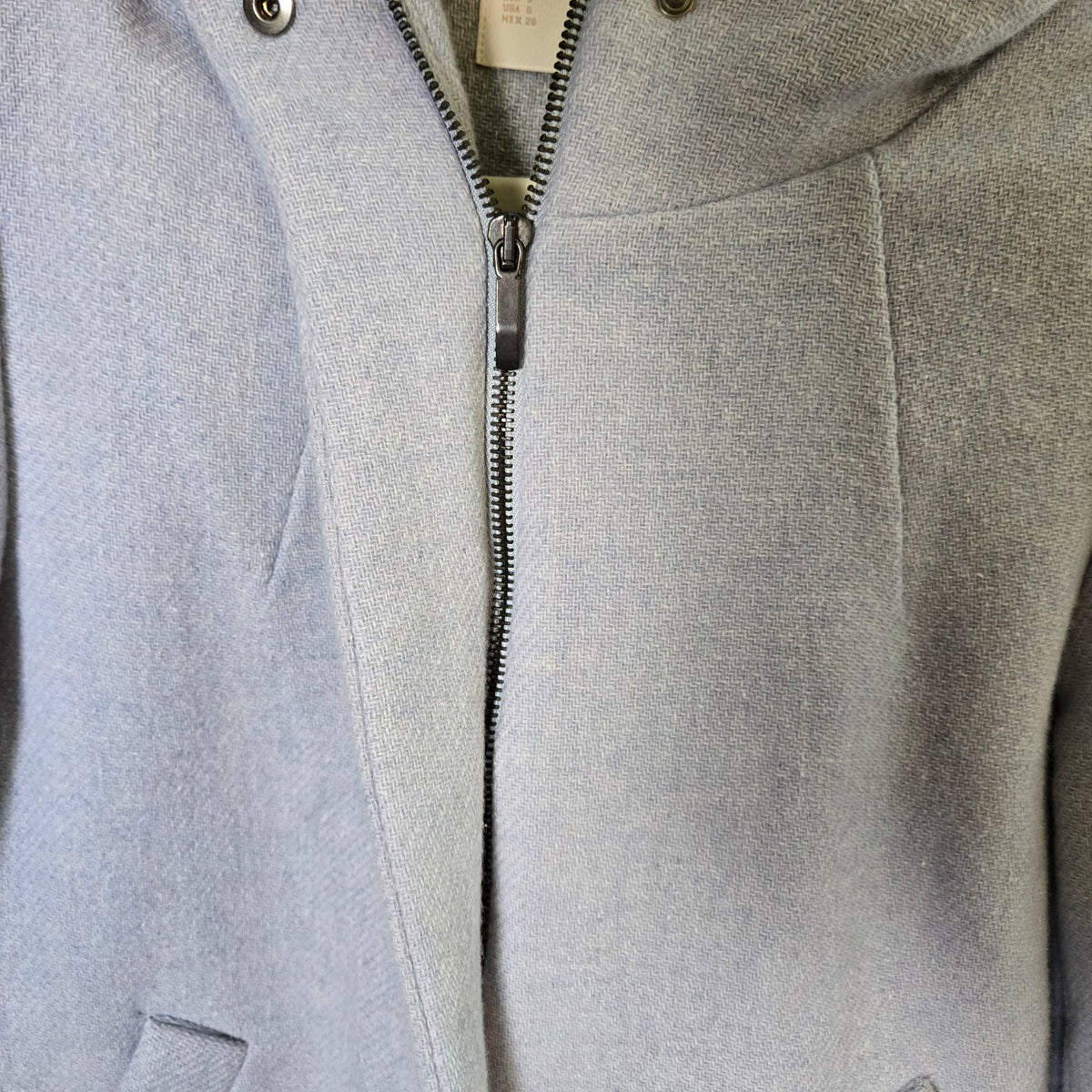 Zara Wool Blend Baby Blue Hooded Full Zip Jacket Size Small