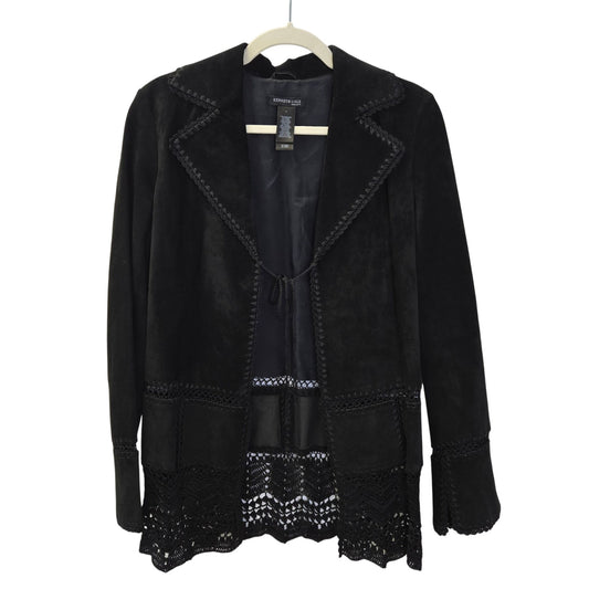 Kenneth Cole 100% Suede Leather Crochet Embellished Hippie Jacket Size 8