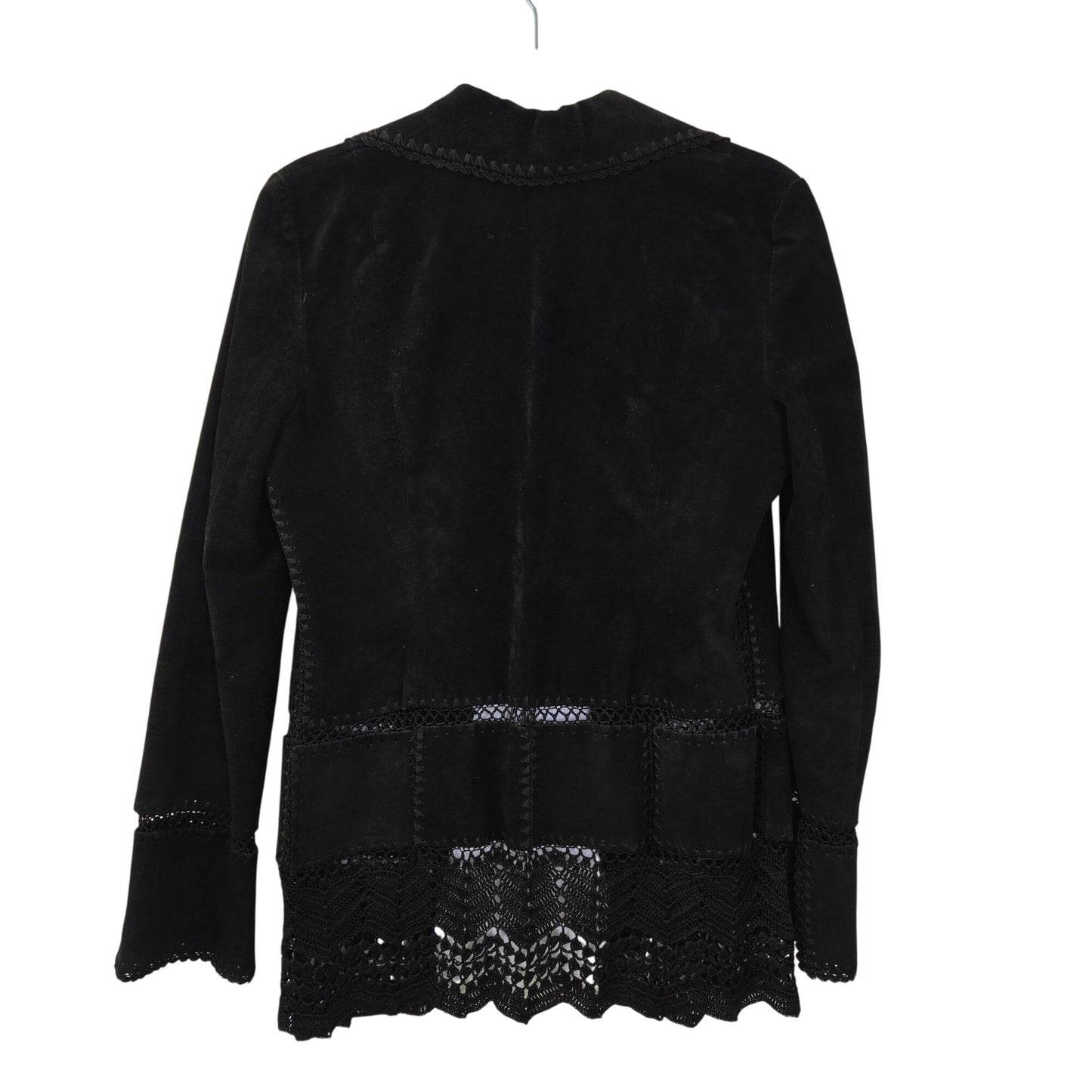 Kenneth Cole 100% Suede Leather Crochet Embellished Hippie Jacket Size 8