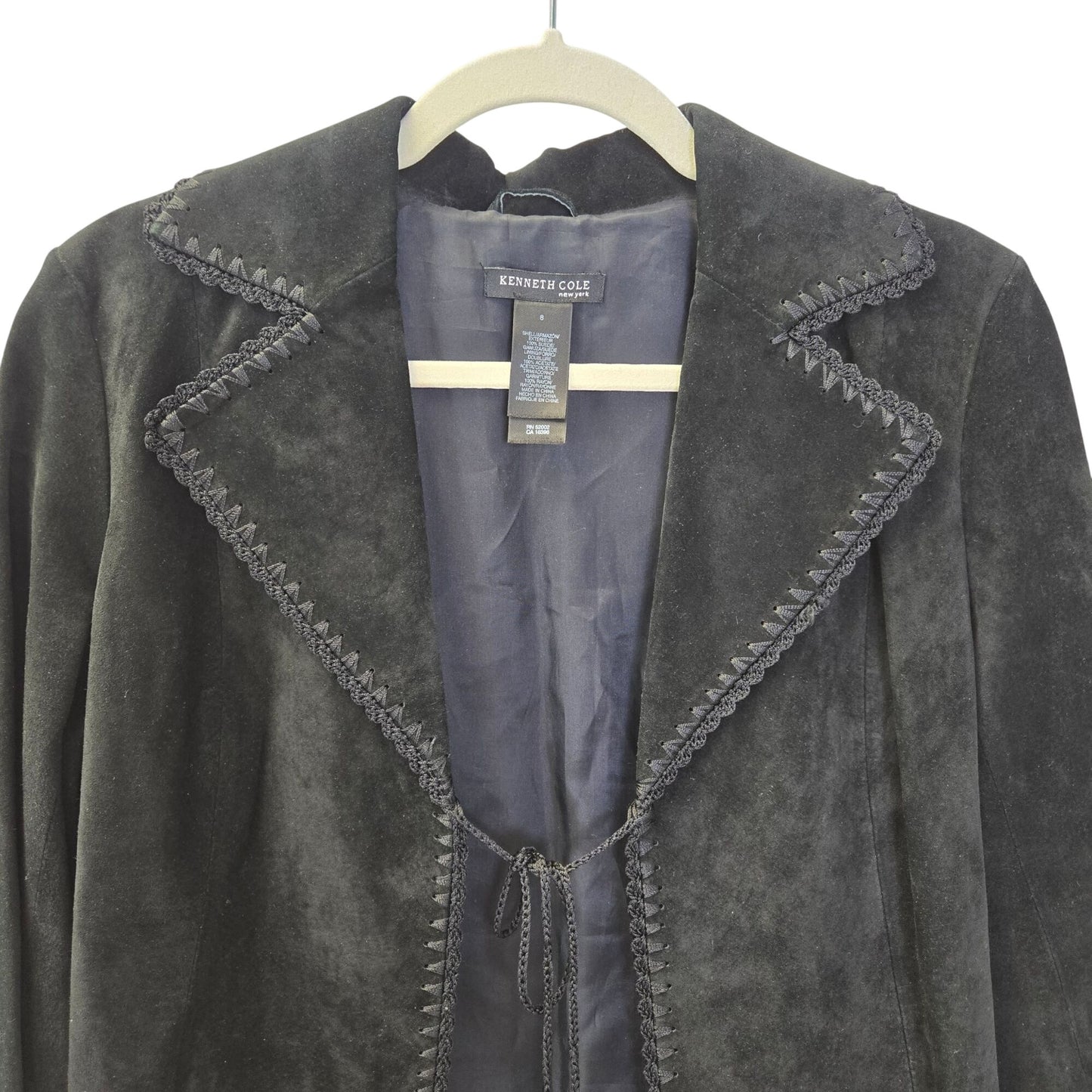 Kenneth Cole 100% Suede Leather Crochet Embellished Hippie Jacket Size 8