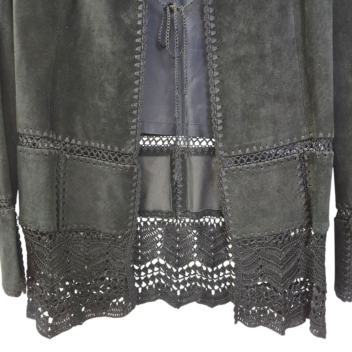 Kenneth Cole 100% Suede Leather Crochet Embellished Hippie Jacket Size 8