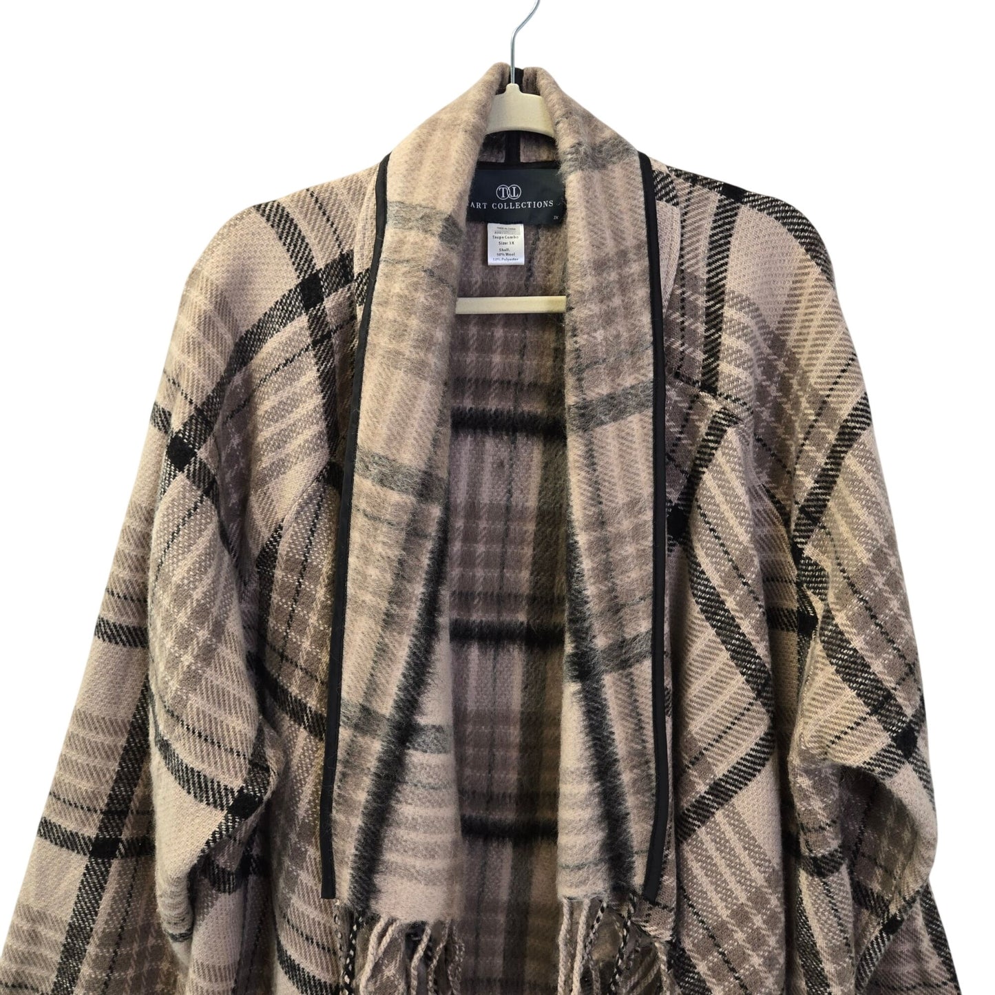 Tart Collection Wool Blend Fringe Accent Plaid Poncho Sweater Size 3X