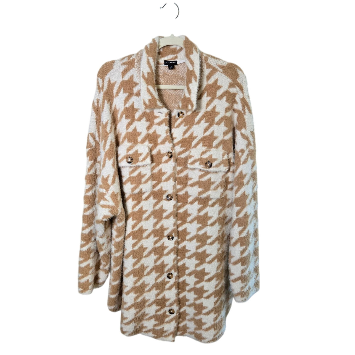 Torrid Houndstooth Iced Coffee Eyelash Shacket Sweater Size Torrid 3/3X