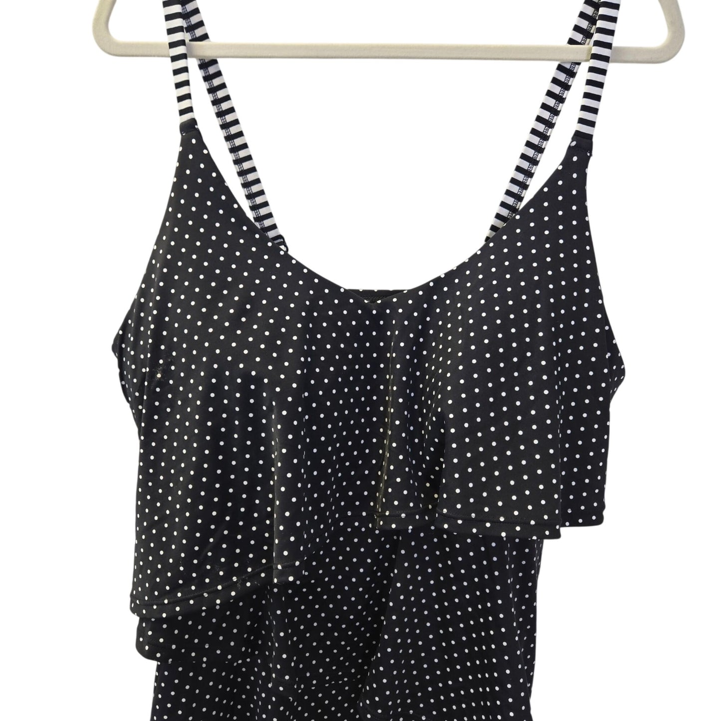 Cacique Swim Polka Dot Lightly Lined No Wire Tiered Swim Tankini Top Size 18