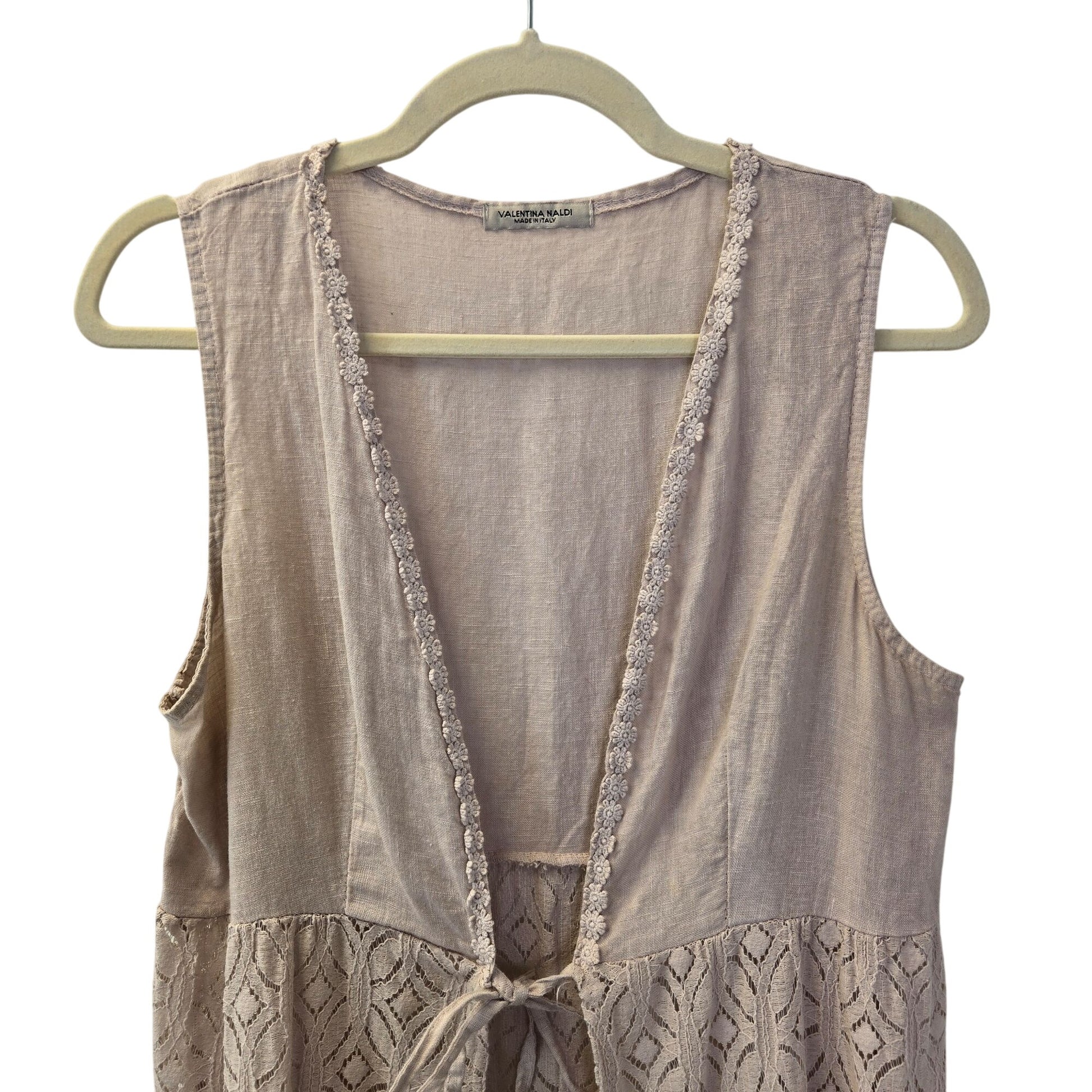 Valentina Naldi Linen Blen Lace Embellished Sleeveless Duster One Size Valentina Naldi Linen Blen Lace Embellished Sleeveless Duster One Size