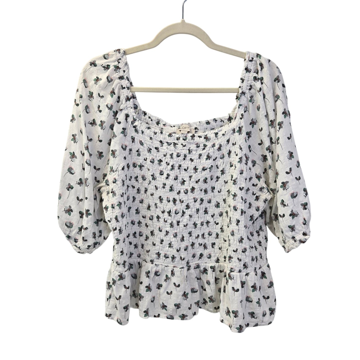 Loft Floral Smocked Bodice Square Neck Boho Top Size XXL