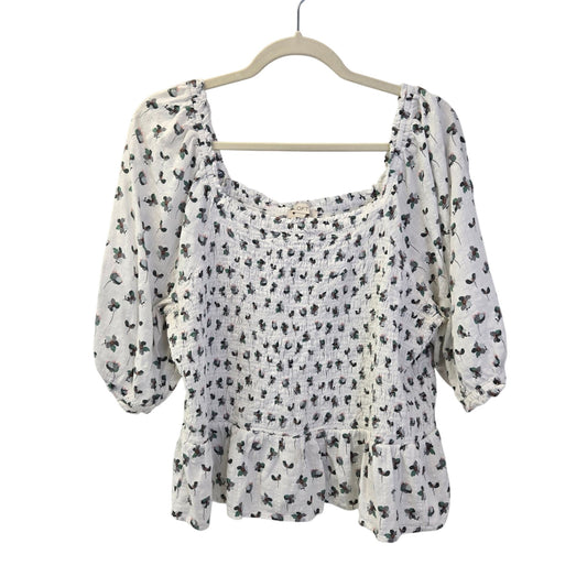 Loft Floral Smocked Bodice Square Neck Boho Top Size XXL