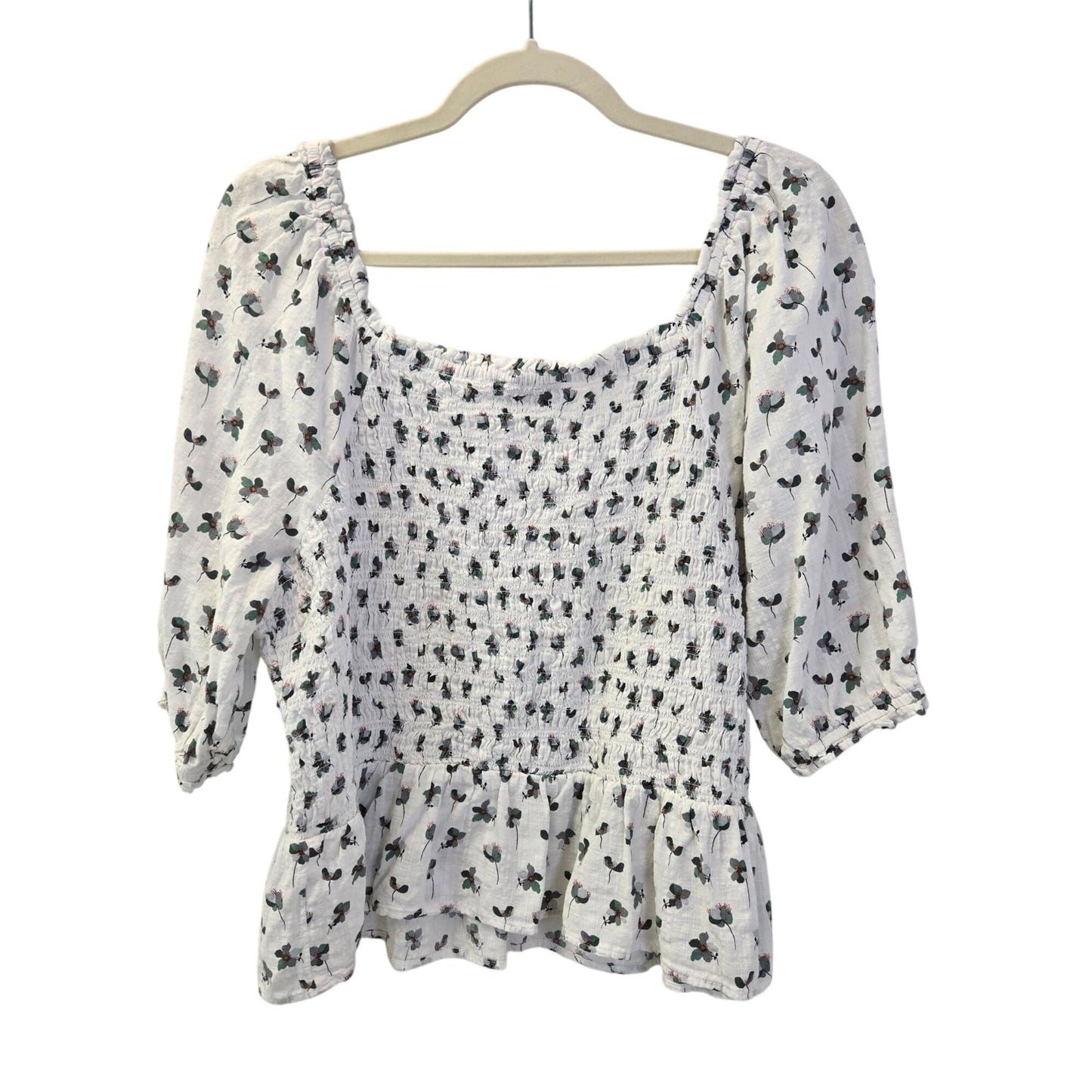 Loft Floral Smocked Bodice Square Neck Boho Top Size XXL
