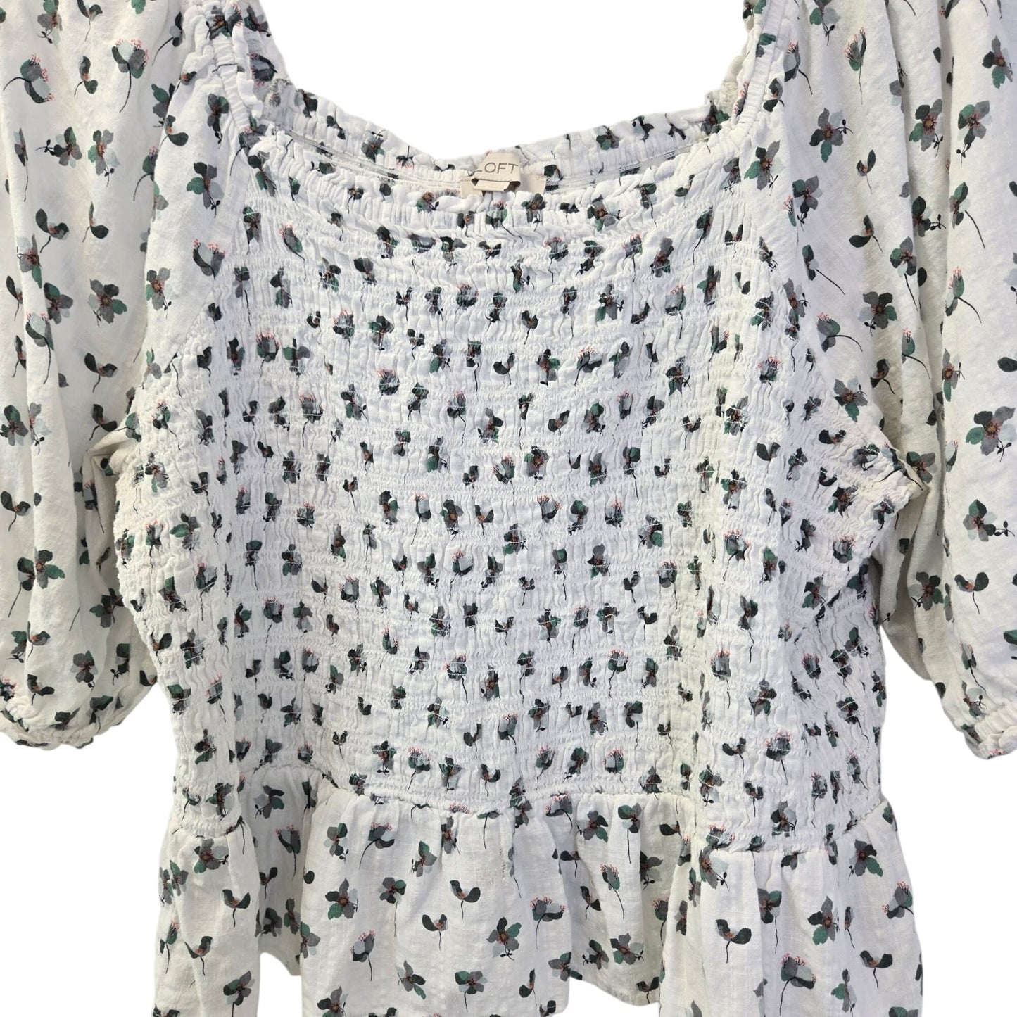 Loft Floral Smocked Bodice Square Neck Boho Top Size XXL