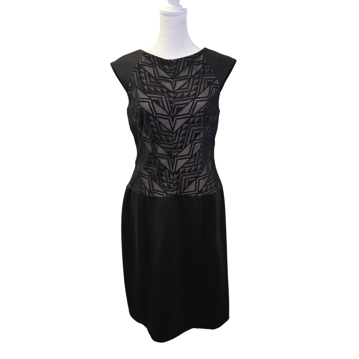 London Times Graphic Lace Bodice Overlay Shift Dress Size 8
