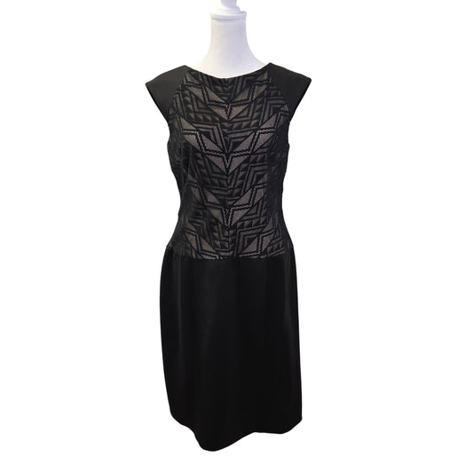 London Times Graphic Lace Bodice Overlay Shift Dress Size 8