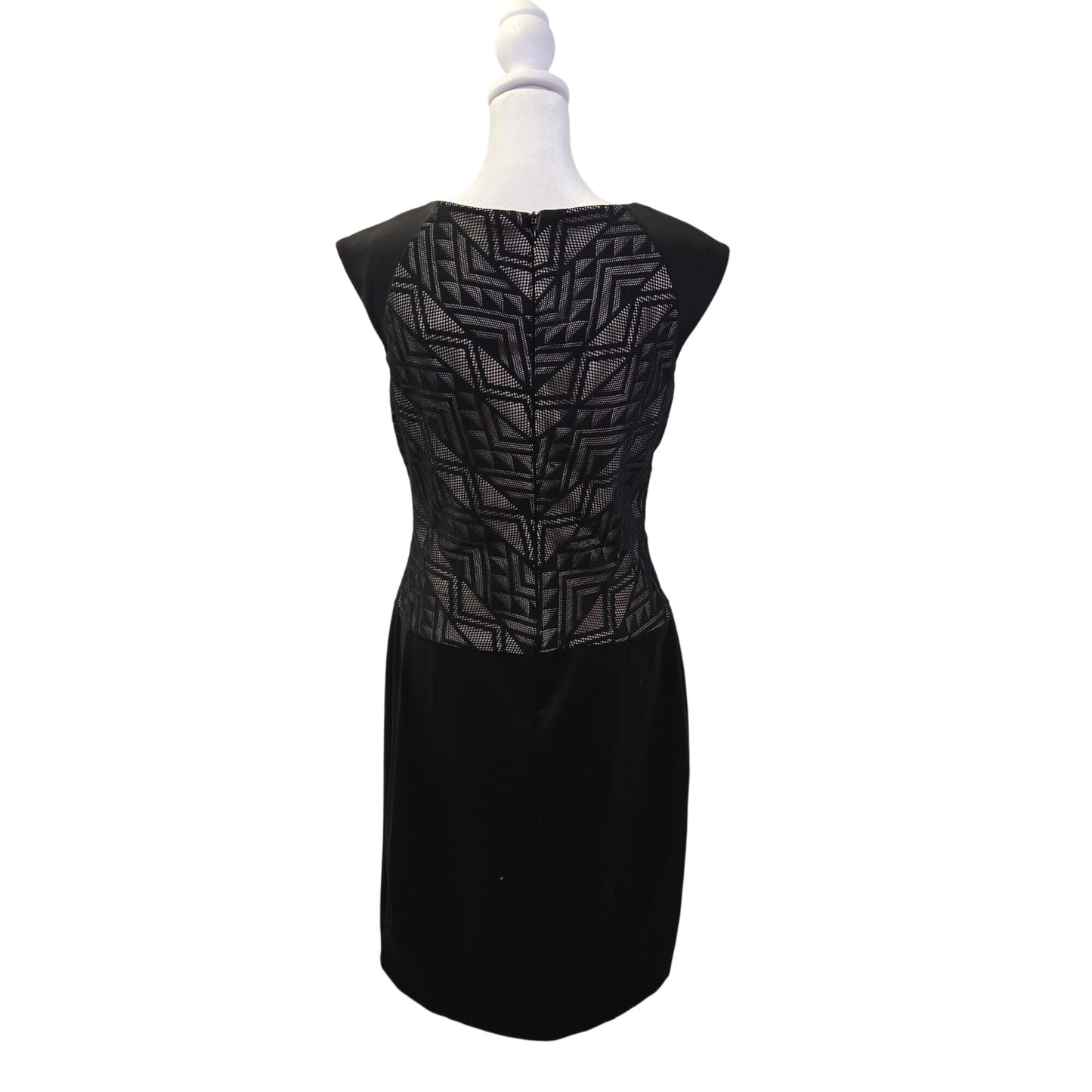 London Times Graphic Lace Bodice Overlay Shift Dress Size 8