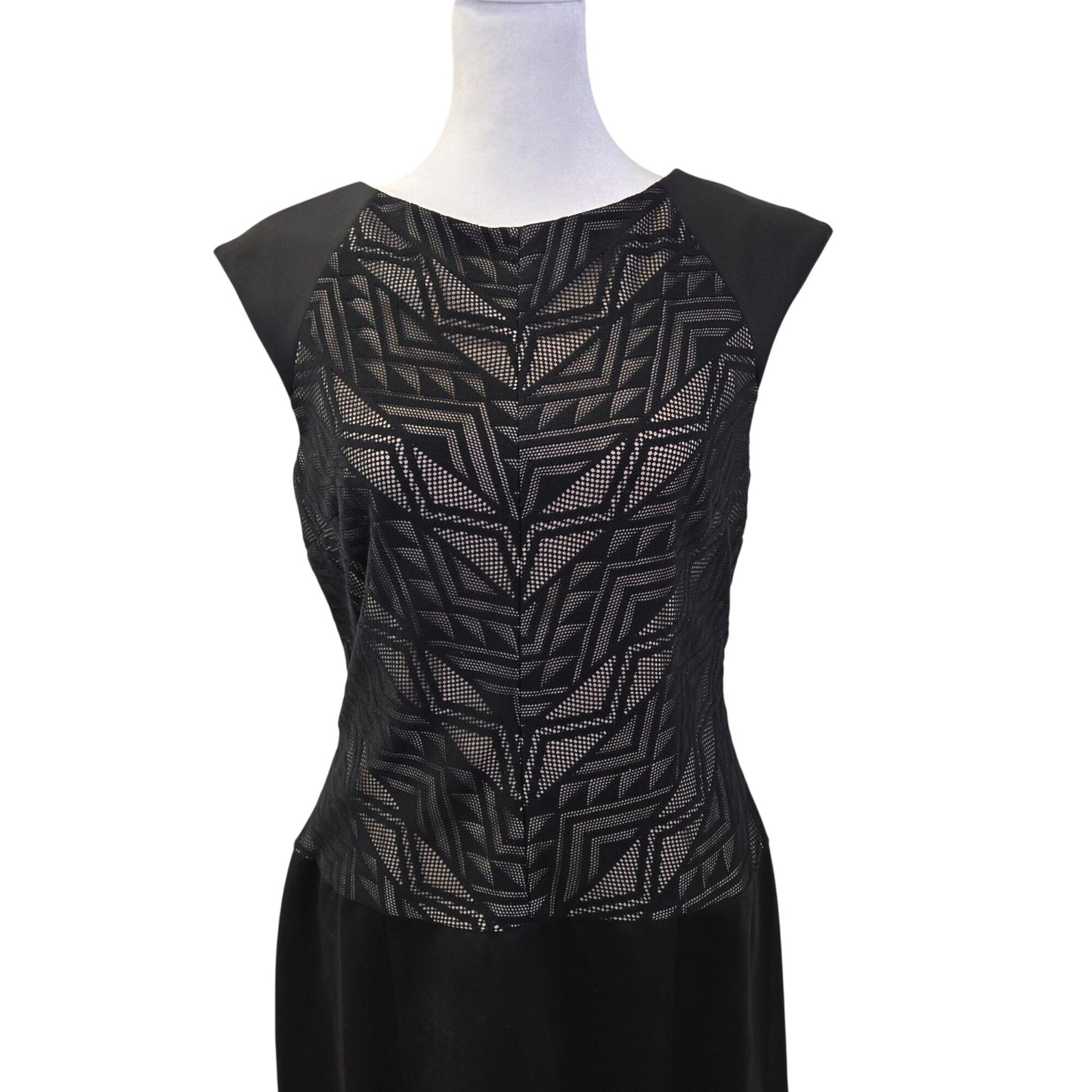 London Times Graphic Lace Bodice Overlay Shift Dress Size 8