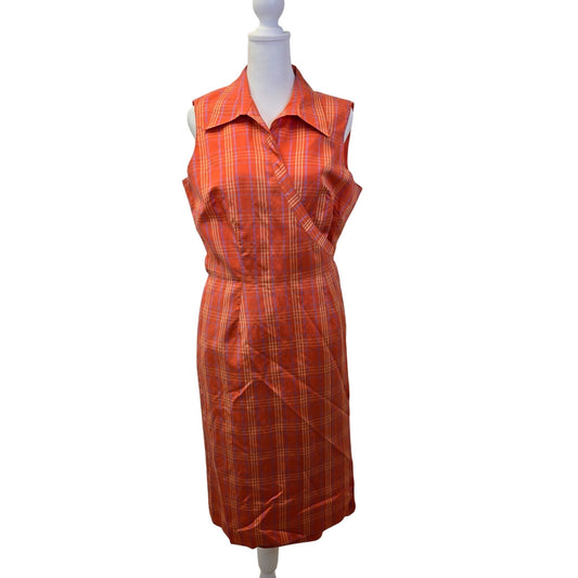 Vintage Ice 100% Silk Plaid Collared Wrap Dress Size 12