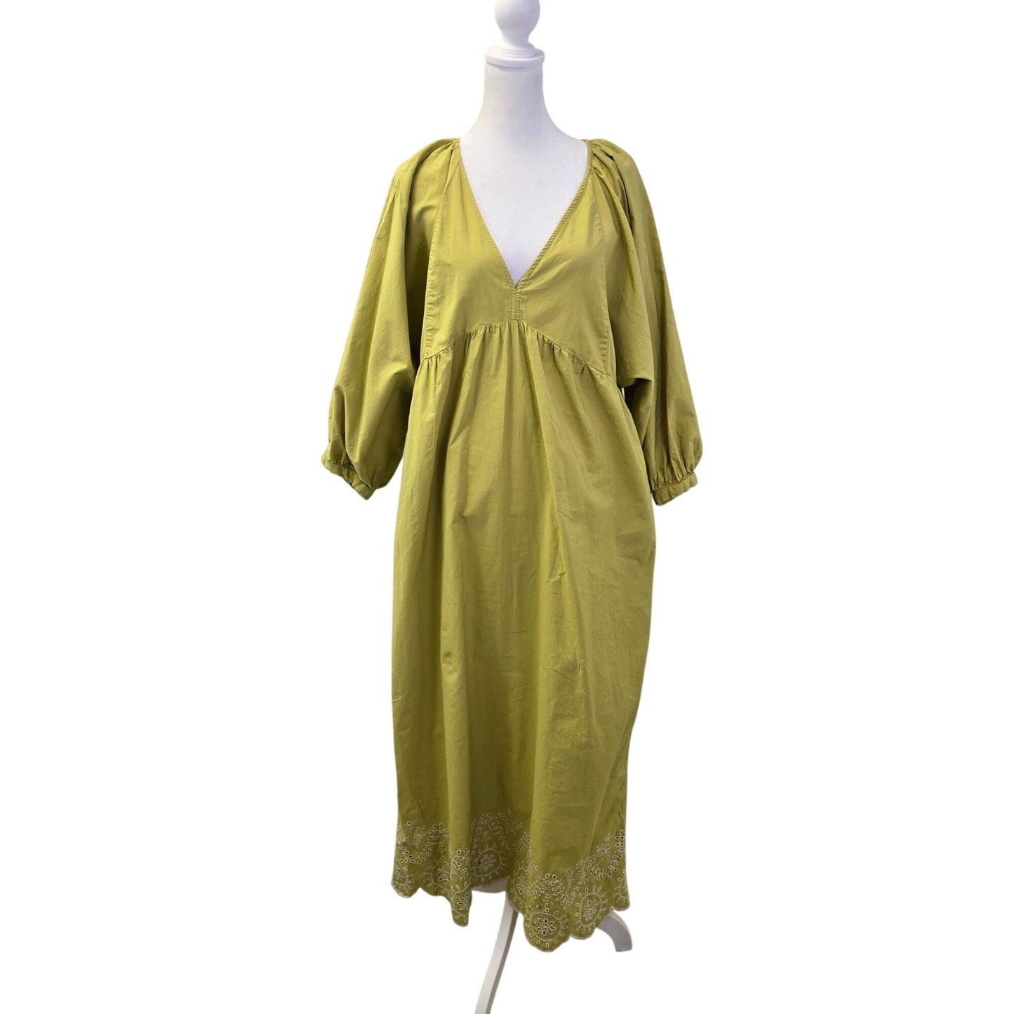 MNG Mango Eyelet Embroidered Hem Dolman Sleeve Boho Maxi Dress Size 8