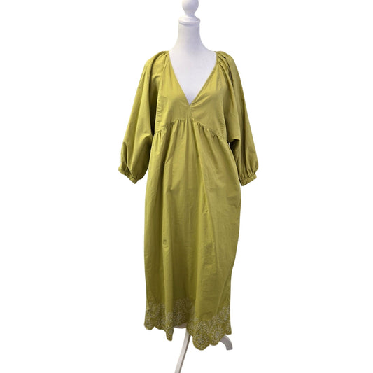 MNG Mango Eyelet Embroidered Hem Dolman Sleeve Boho Maxi Dress Size 8