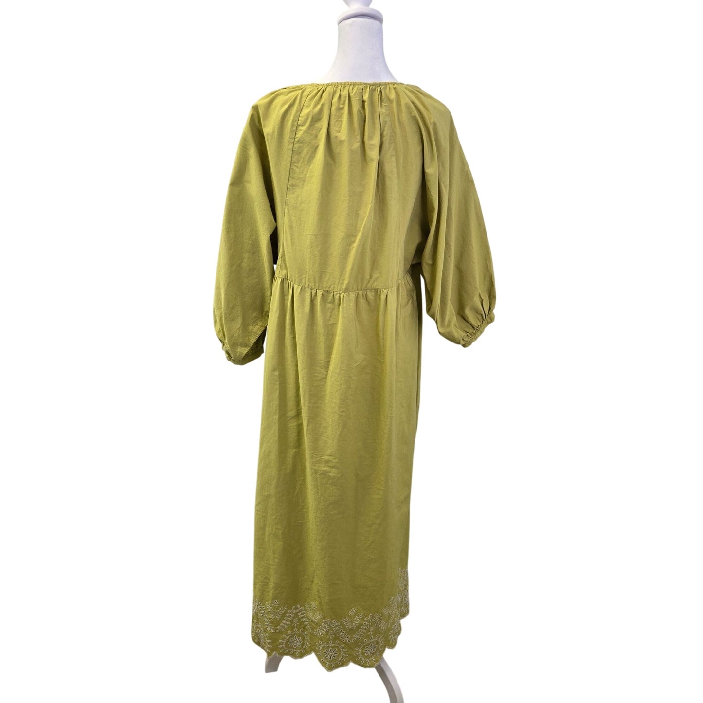 MNG Mango Eyelet Embroidered Hem Dolman Sleeve Boho Maxi Dress Size 8
