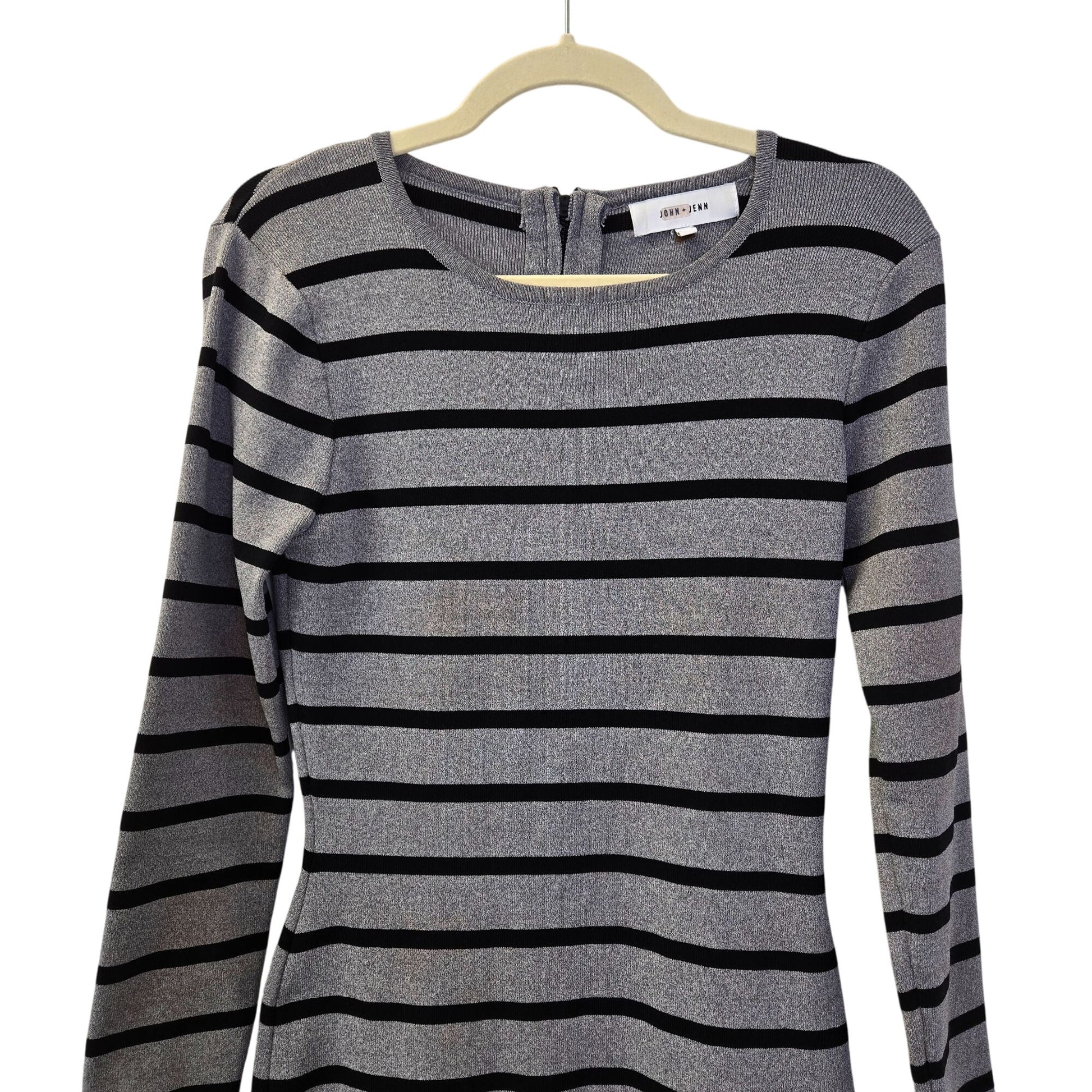John + Jenn Striped Bodycon Midi Sweater Dress Size Medium theuntamedthread.com John + Jenn Striped Bodycon Midi Sweater Dress Size Medium theuntamedthread.com